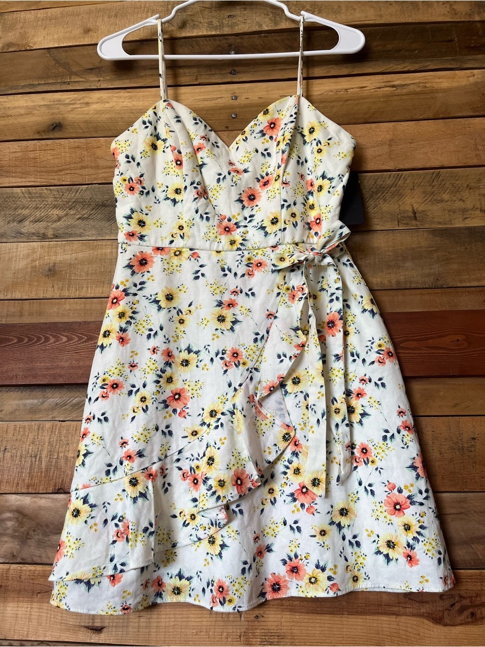 City Triangles White Mini Dress with Coral and Yellow Floral Print